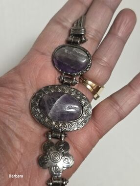 Vintage Unstamped Silver-tone Natural Purple Amethyst Cabachons Bracelet